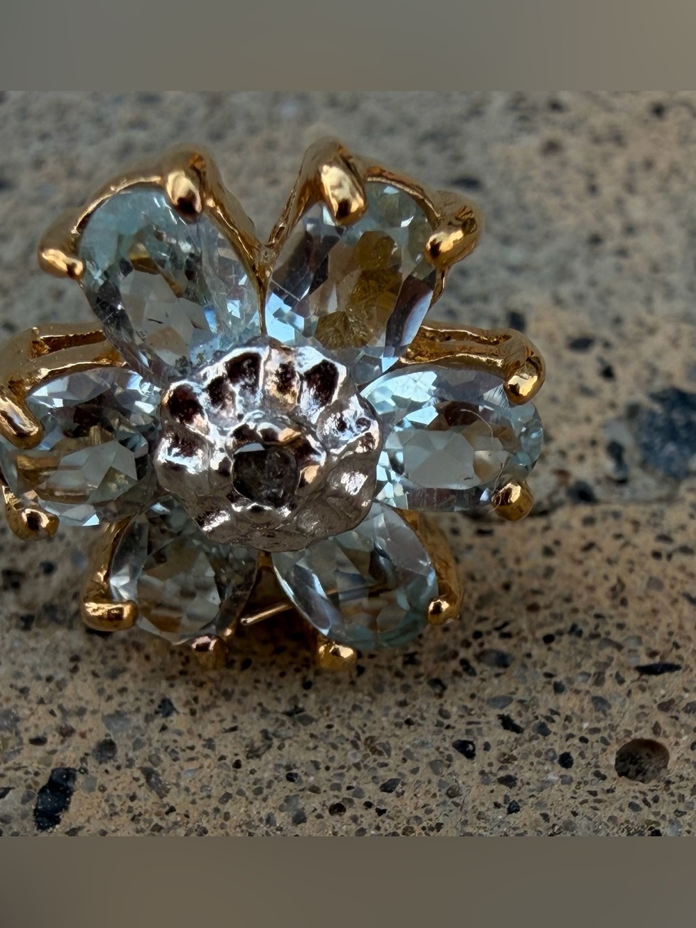 5 CTW Swiss Blue Topaz Diamond 18K Gold Sterling Silver Flower Earrings - Picture 9 of 15